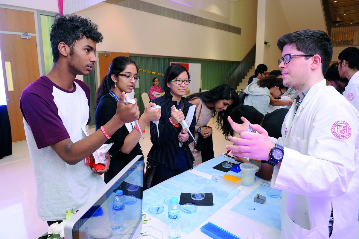 Students during ‘Medicine Unlimited’, the flagship student recruitment and outreach event of Weill Cornell Medicine-Qatar (WCM-Q). 
