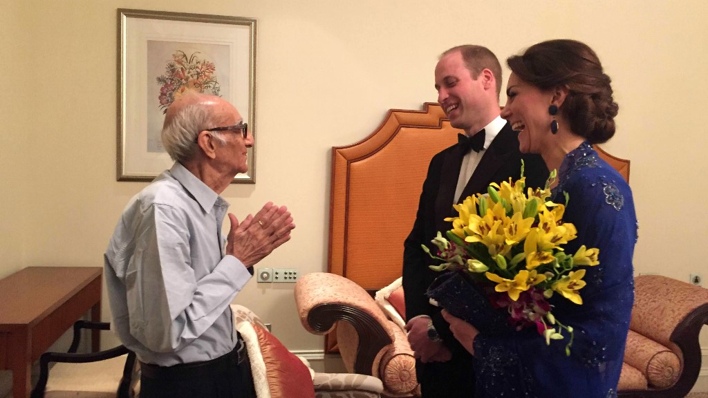 File picture of Boman Kohinoor with the Duke and Duchess of Cambridge while they were in Mumbai in April 2016.  