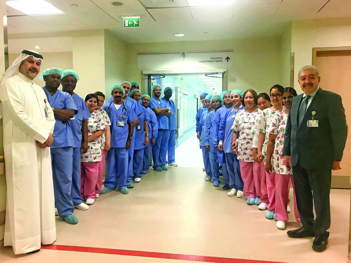 Dr. Abdulla Al Ansari, Acting Chief Medical Officer for HMC, and members of the surgical team that conducted the first day care surgeries at the Women’s Wellness and Research Center’s Gynecology Day Surgery Unit.