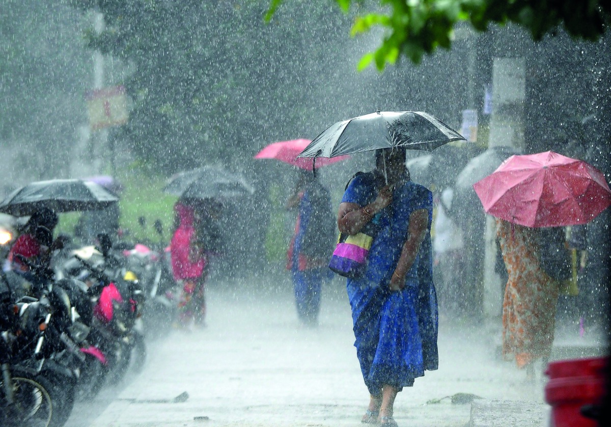 An Indian resident walks past under an umbrella during heavy monsoon rains in Chennai on November 30, 2017. AFP / Arun Sankar