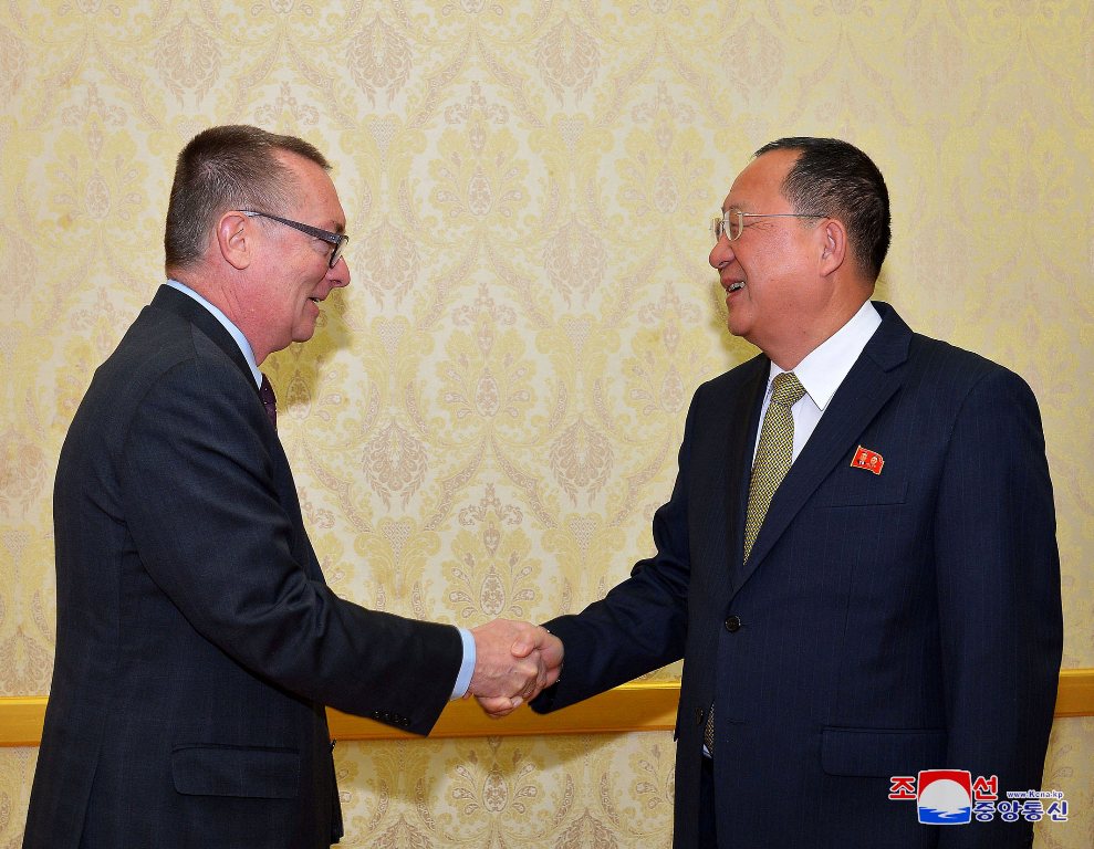 North Korea's Foreign Minister Ri Yong-Ho meets with Jeffrey Feltman, UN undersecretary-general for political affairs, in Pyongyang, North Korea, in this photo released by North Korea's Korean Central News Agency (KCNA) December 7, 2016. KCNA via REUTERS