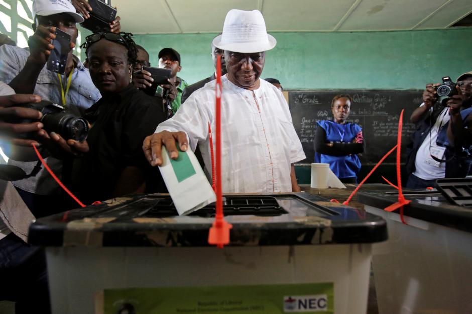 File photo of Joseph Nyuma Boakai, Liberia's vice president and presidential candidate of Unity Party (UP), at a polling station in Monrovia, Liberia. Reuters 
