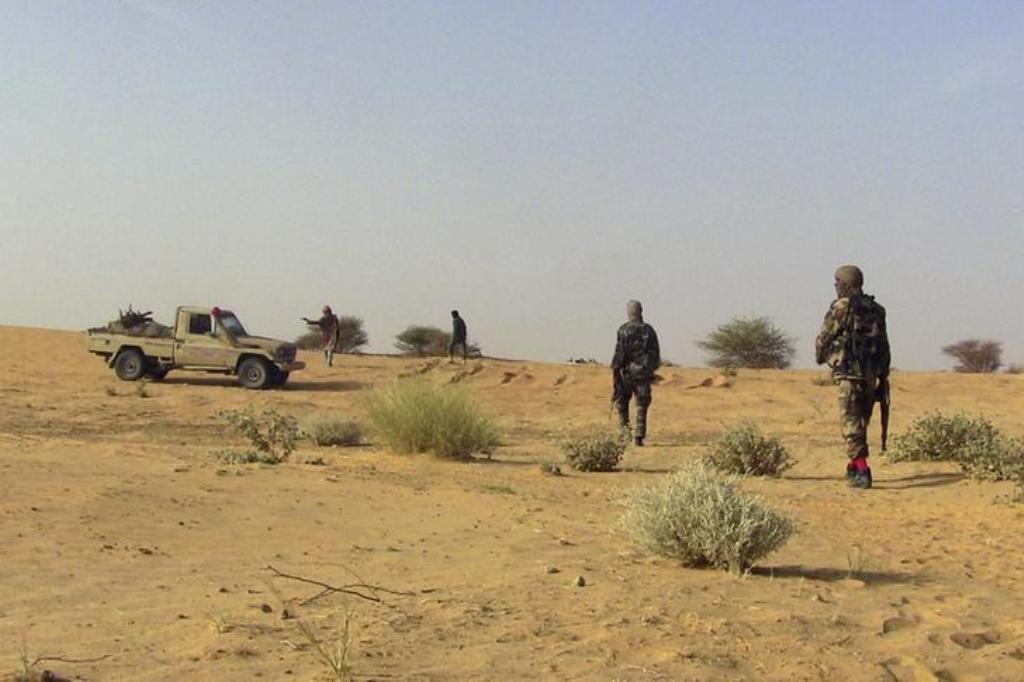 File photo of fighters from the Tuareg separatist rebel group MNLA walk in the desert near Tabankort, February 15, 2015. REUTERS/Souleymane Ag Anara 