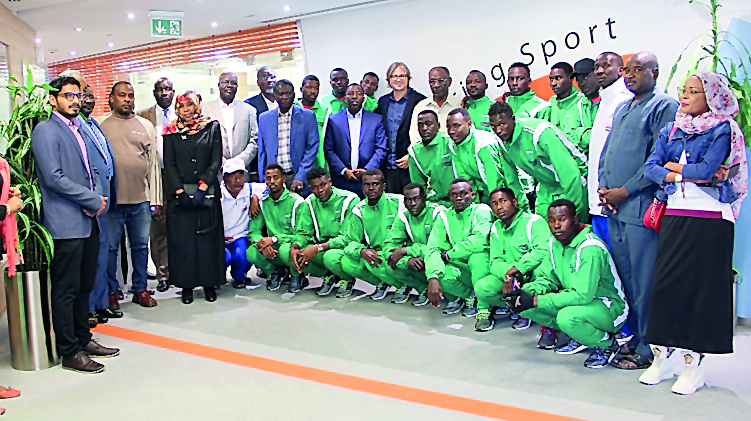 Darfur Refugee Football team and officials during their visit to the headquarters of International Centre for Sport Security in Doha.