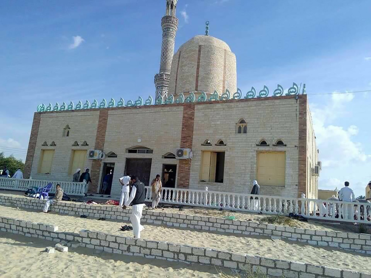 View of the Rawda mosque, roughly 40 kilometres west of the North Sinai's capital of El-Arish, after a gun and bombing attack on November 24, 2017. (AFP) 
