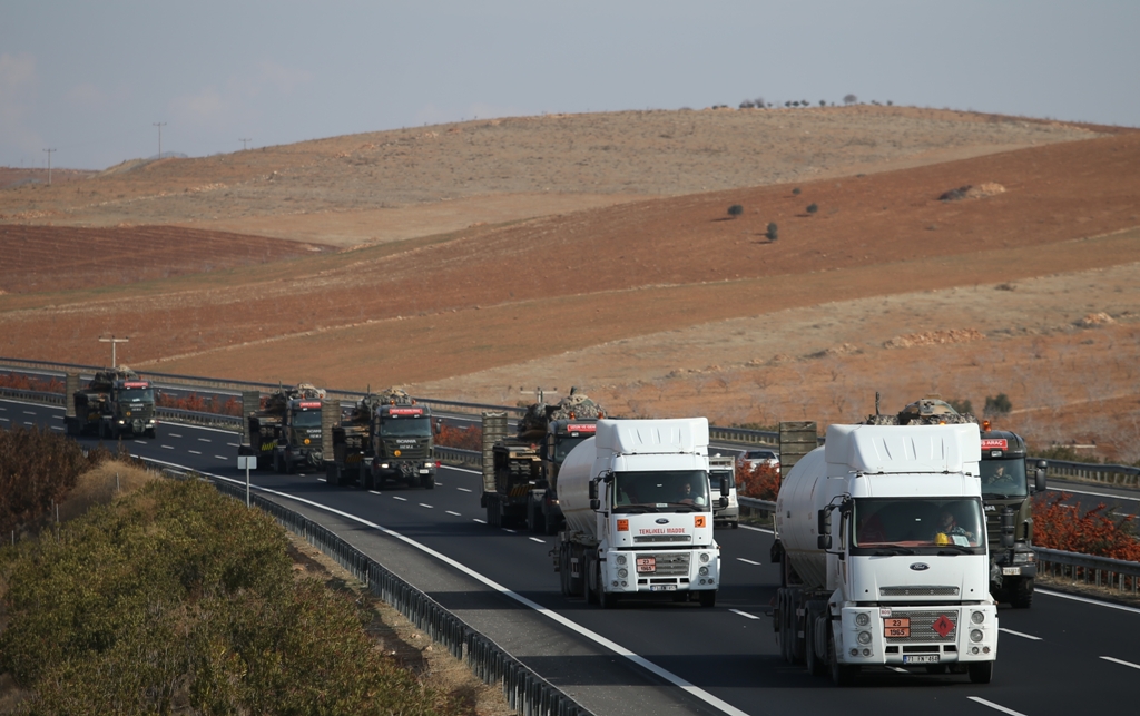 Turkish armoured vehicles are deployed to Gaziantep to reinforce border units in Sanliurfa, Turkey on January 16, 2018. Halil Fidan - Anadolu
