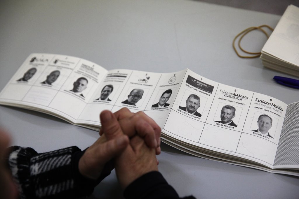 A ballot depicts the candidates for a presidential election at a polling station in Limassol, Cyprus January 28, 2018. REUTERS/Yiannis Kourtoglou	
