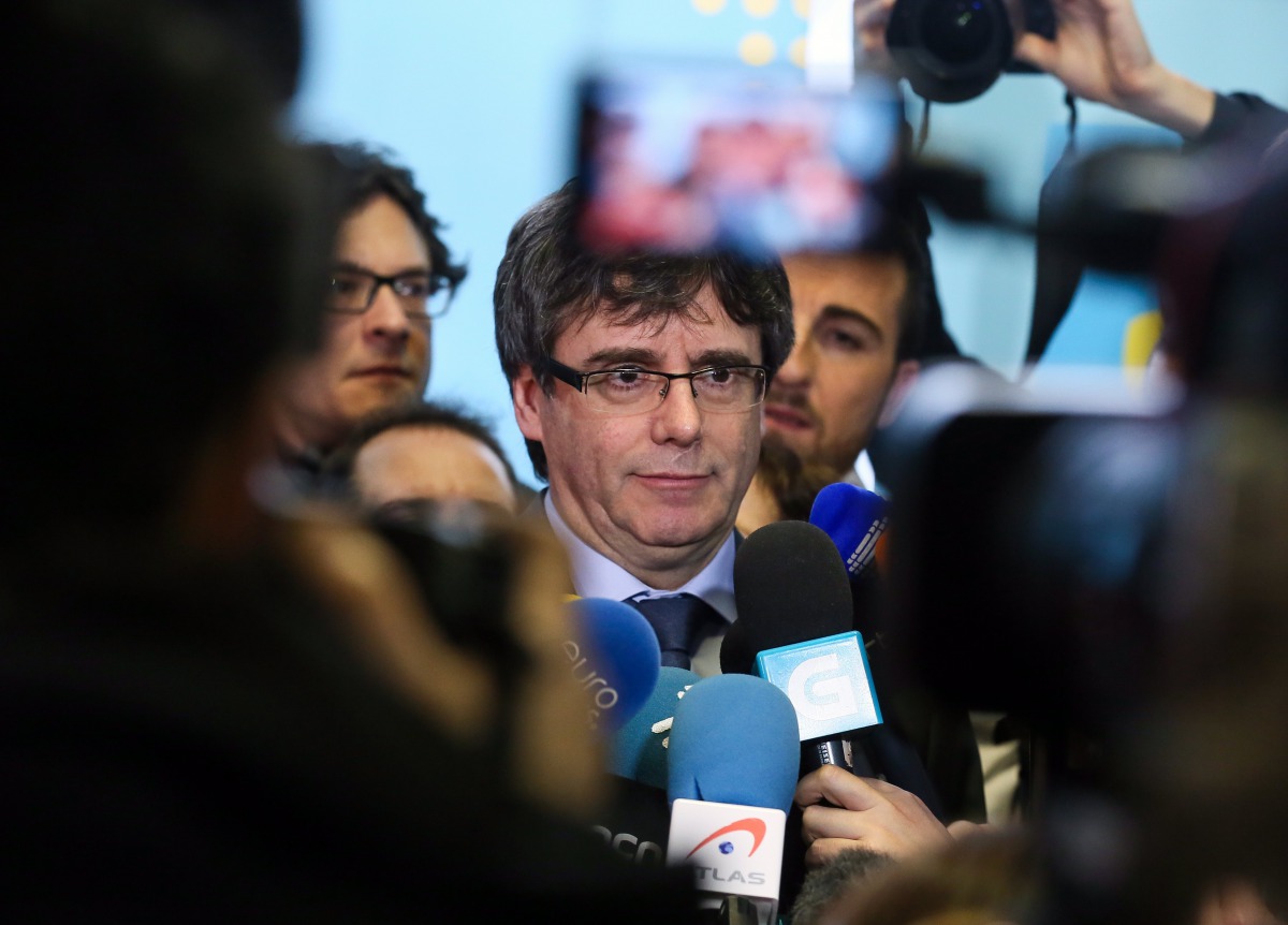 Ousted Catalan leader Carles Puigdemont gives a press conference at the end of a meeting with Catalan Parliament President Roger Torrent, in Brussels, Belgium, 24 January 2018 (reissued 28 January 2018). EPA/Stephanie Lecocq