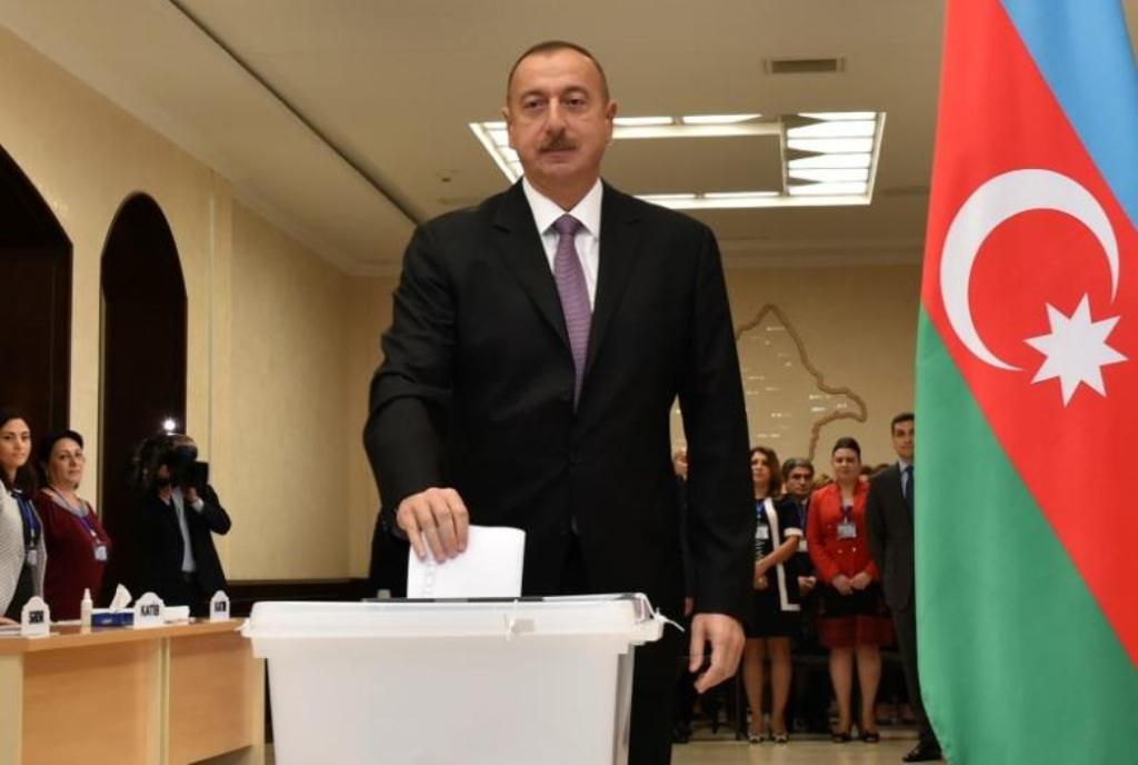 File photo of Azerbaijan's President Ilham Aliyev casts his vote during a referendum on extending presidential terms in Baku, Azerbaijan, September 26, 2016. REUTERS/AZERTAC/Vugar Amrullayev/Pool