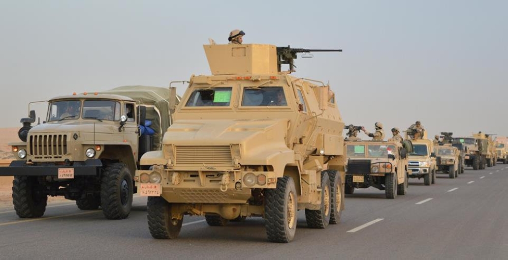 A handout image of Egyptian Army's Armoured Vehicles are seen on a highway to North Sinai during a launch of a major assault against militants, in Ismailia, Egypt, made available by the Ministry of Defence February 9, 2018. Ministry of Defence/Handout via