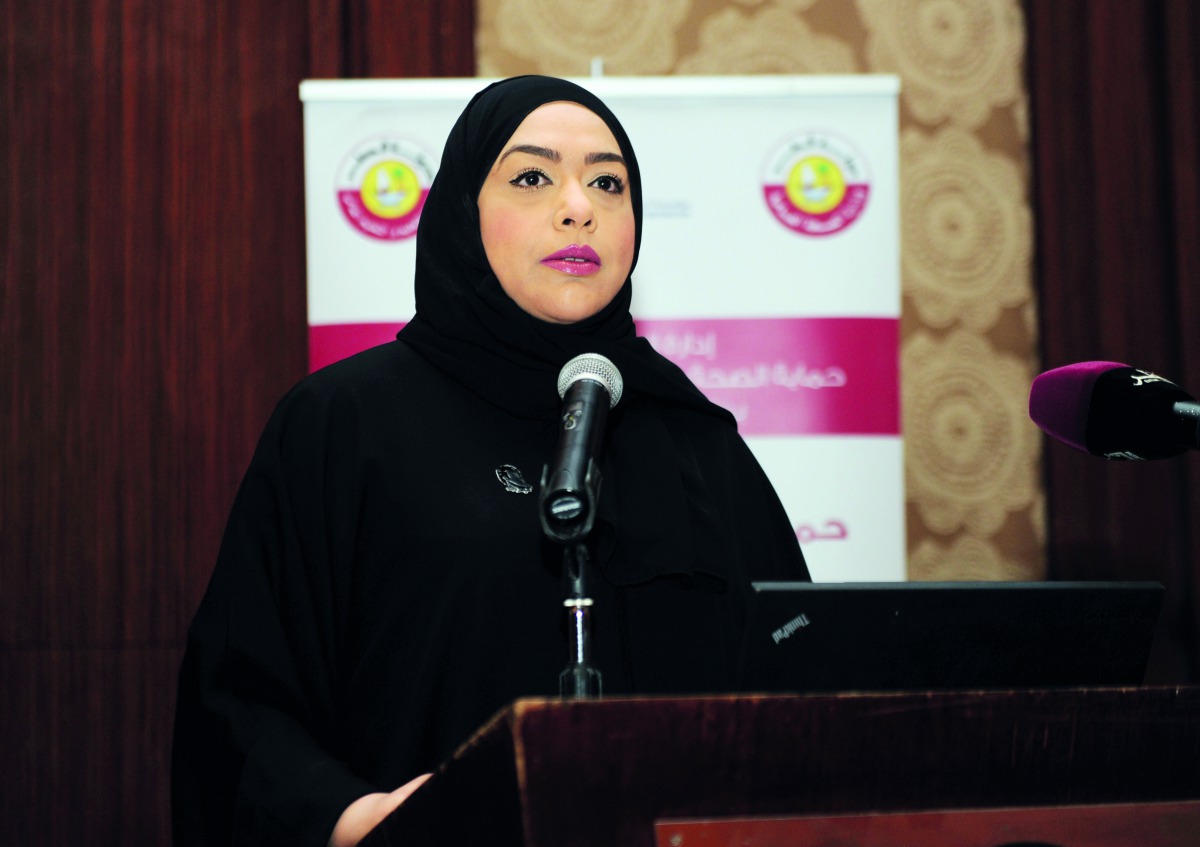 Dr Soha Al Bayat at the opening of Tdap vaccination campaign workshop in Doha, yesterday. Pic: Abdul Basit / The Peninsula