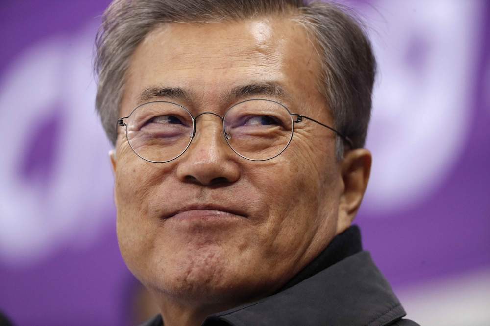 South Korea's President Moon Jae-in attends the Pyeongchang 2018 Winter Olympics. REUTERS/John Sibley	
