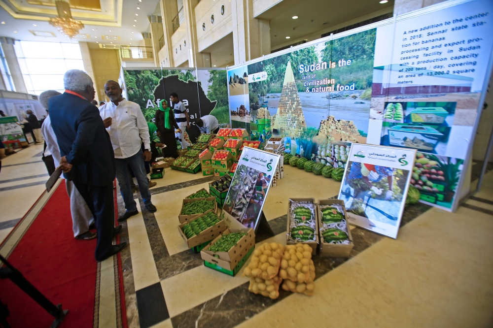 African produce is displayed during opening of Food and Agriculture Organization’s 30th Africa regional conference in Khartoum on February 19, 2018. / AFP / ASHRAF SHAZLY

