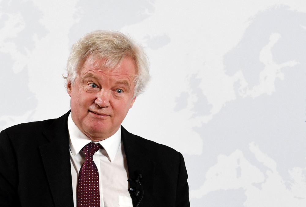 British Secretary of State David Davis gives a speech about the Britisch course on exiting the EU in Vienna on February 2018.  AFP / APA / Roland Schlager