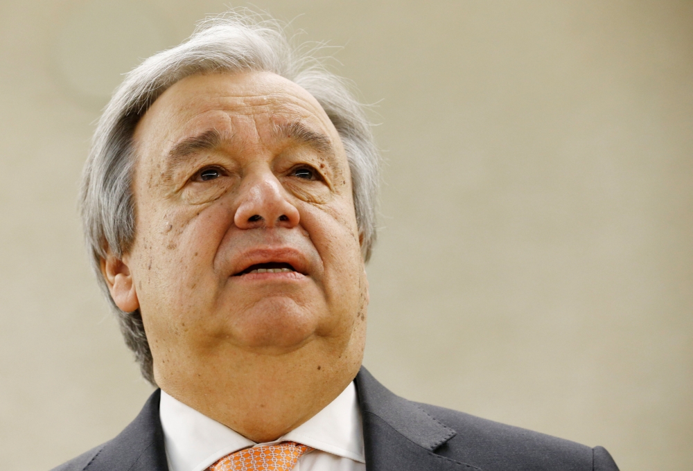 UN Secretary-General Antonio Guterres addresses the Human Rights Council at the United Nations in Geneva, Switzerland February 26, 2018. REUTERS/Denis Balibouse
