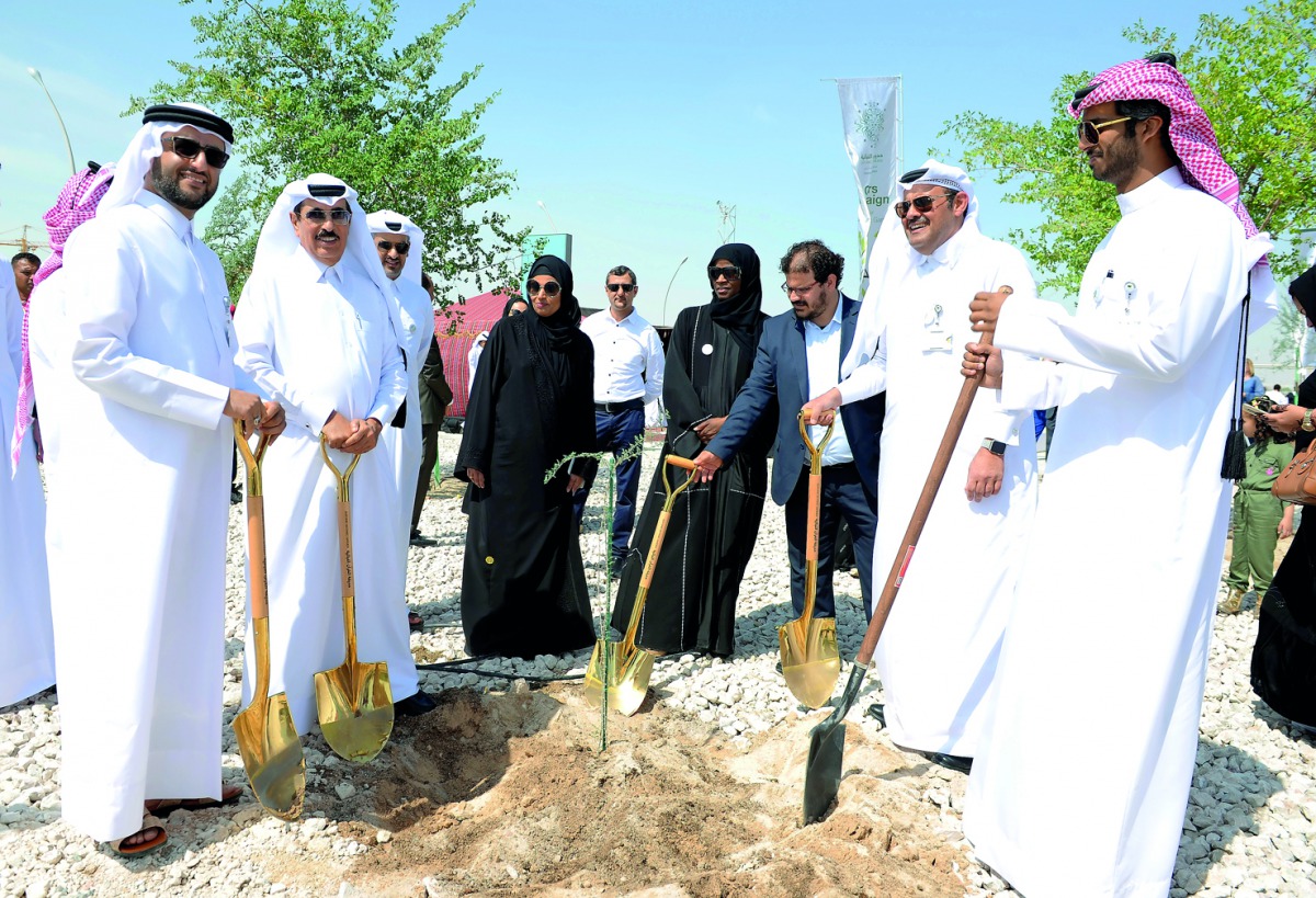 H E Dr Hamad bin Abdulaziz Al Kawari (second left), with other officials during the Qatar Environmental Day 2018 celebrations at the Education City yesterday.