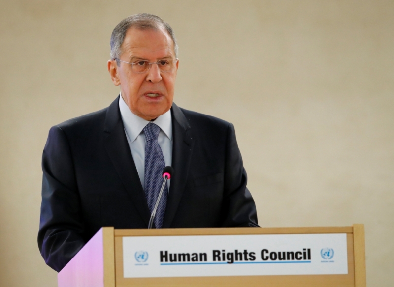 Sergey Lavrov, Minister for Foreign Affairs of Russia, attends the Human Rights Council at the United Nations in Geneva, Switzerland, February 28, 2018. REUTERS/Denis Balibouse
