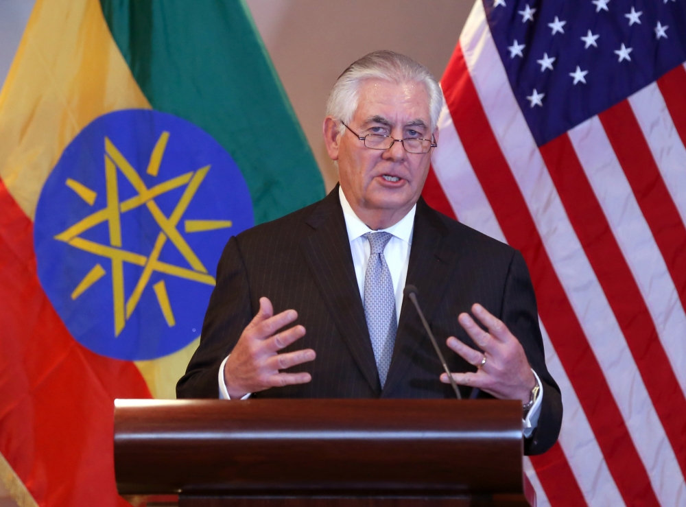 US Secretary of State Rex Tillerson and Minister of Foreign Affairs of Ethiopia, Workneh Gebeyehu (not seen) hold a joint press conference following their meeting in Addis Ababa, Ethiopia on March 08, 2018. ( Minasse Wondimu Hailu - Anadolu Agency )