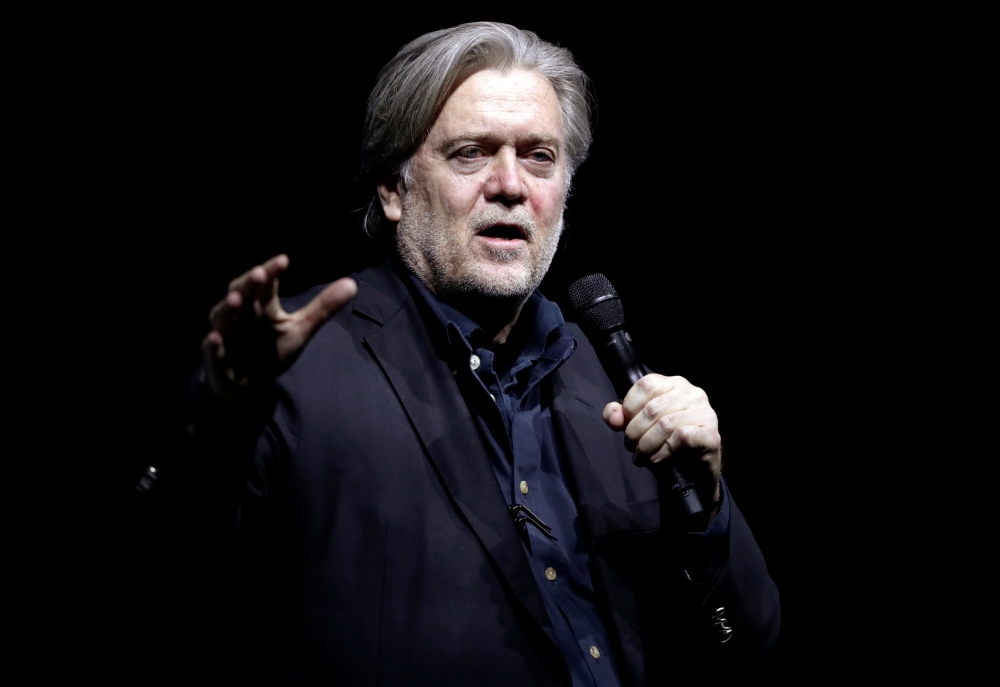 File photo of former White House Chief Strategist Steve Bannon gesturing as he speaks during a conference of Swiss weekly magazine Die Weltwoche in Zurich, Switzerland, March 6, 2018. REUTERS/Moritz Hager