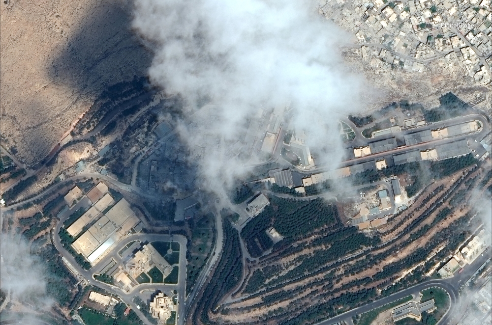 A satellite image shows the Barzah Research and Development Center after being struck by U.S. and coalition operations in Damascus, Syria, April 14, 2018. Satellite Image ©DigitalGlobe
