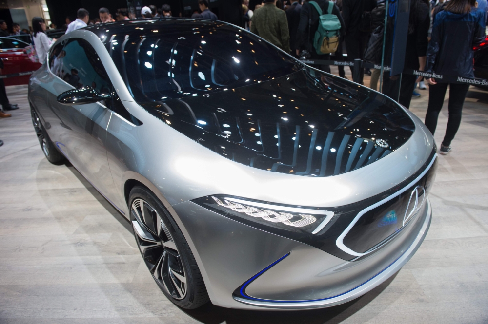 A Mercedes EQA concept car is displayed during the Beijing Auto Show in Beijing on April 25, 2018. Industry behemoths like Volkswagen, Daimler, Toyota, Nissan, Ford and others will display more than 1,000 models and dozens of concept cars at the Beijing a