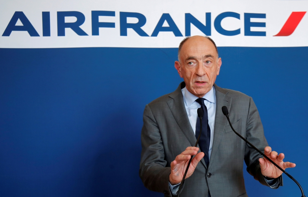 FILE PHOTO: Jean-Marc Janaillac, Chief Executive Officer of Air France-KLM Group, attends a news conference in Paris, France, May 4, 2018. REUTERS/Charles Platiau/File Photo