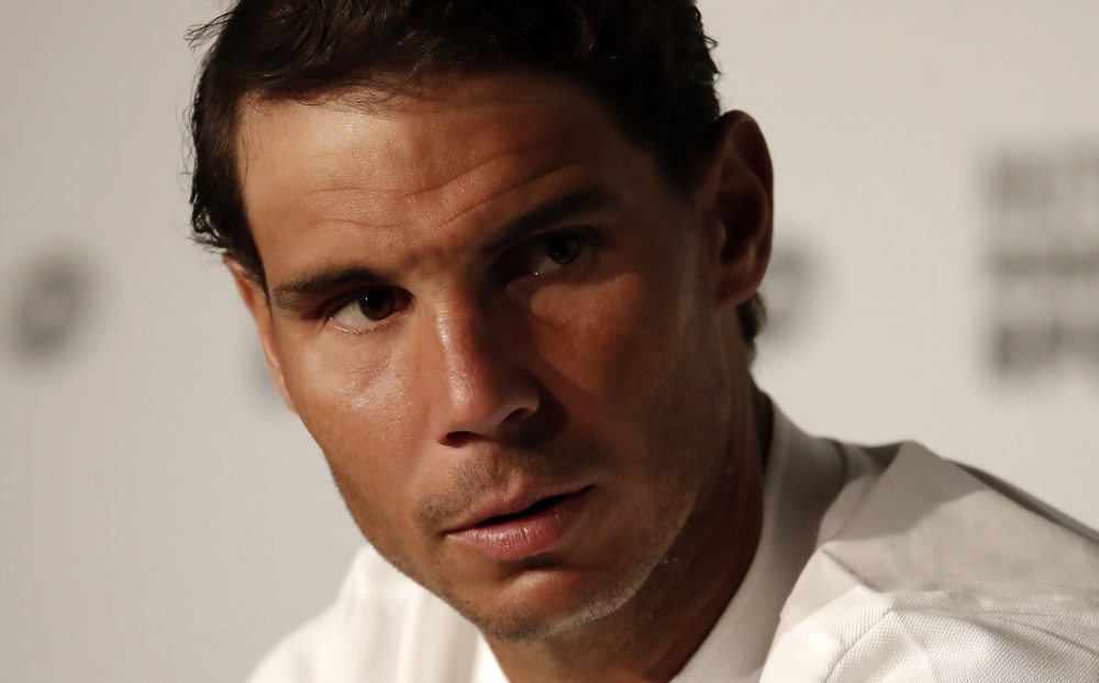 Spanish tennis player Rafael Nadal holds a press conference of the 2018 Mutua Madrid Open tennis tournament at Caja Magica in Madrid, Spain on May 7, 2018. Burak Akbulut - Anadolu