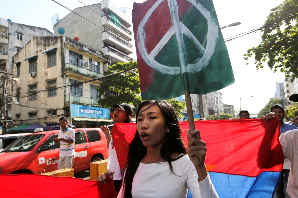 Students take part in a rally demanding peace at the war-torn Kachin State in Yangon, Myanmar May 6, 2018. REUTERS/Ann Wang