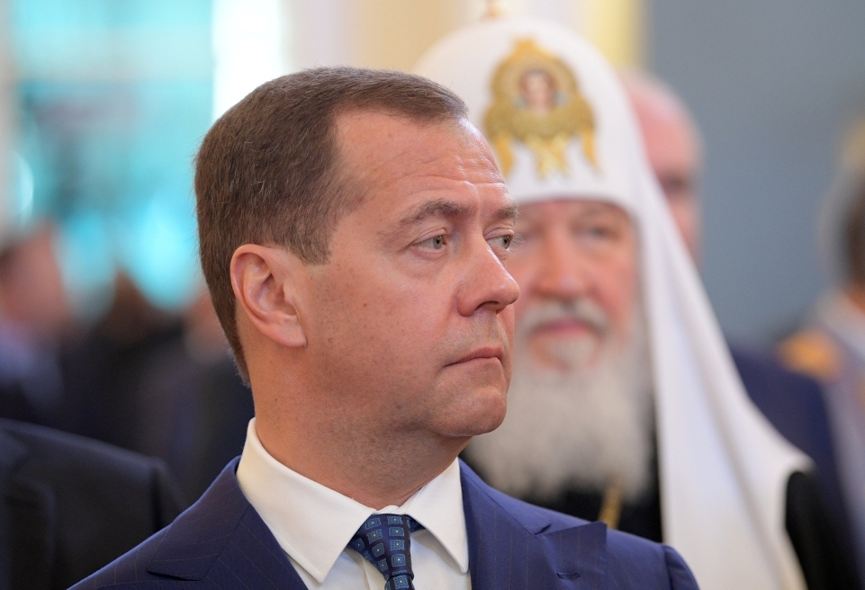 Russian Prime Minister Dmitry Medvedev attends a ceremony inaugurating Vladimir Putin as President of Russia at the Kremlin in Moscow, Russia May 7, 2018. Sputnik/Alexei Druzhinin
