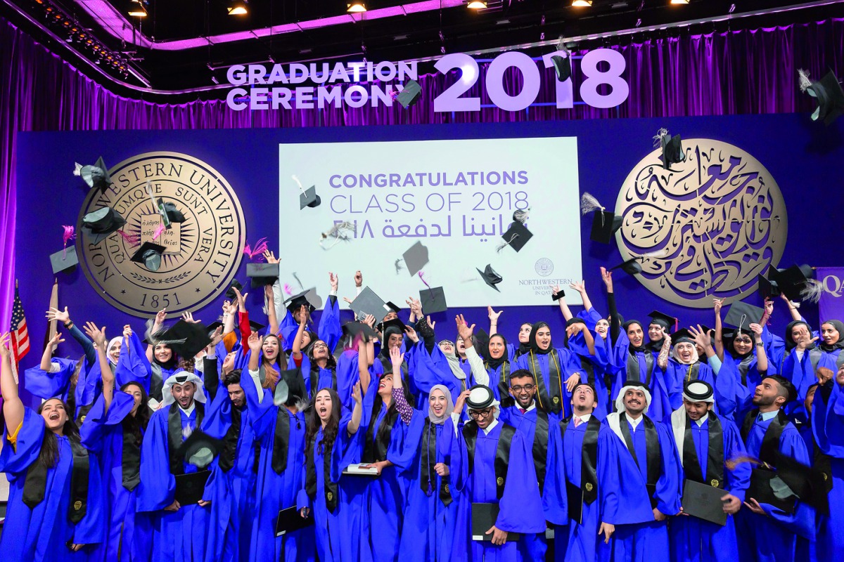 The students of NU-Q’s Class of 2018 celebrate at the graduation ceremony. 