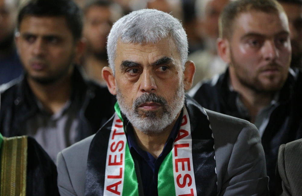 Leader of Hamas in the Gaza Strip, Yahya Sinwar attends the commemorative ceremony for Izz ad-Din al-Qassam Brigades' six members who who lost their lives on the blast in central Gaza Strip, on May 8, 2018 in Deir Al Balah, Gaza on May 08, 2018. (Ashraf A