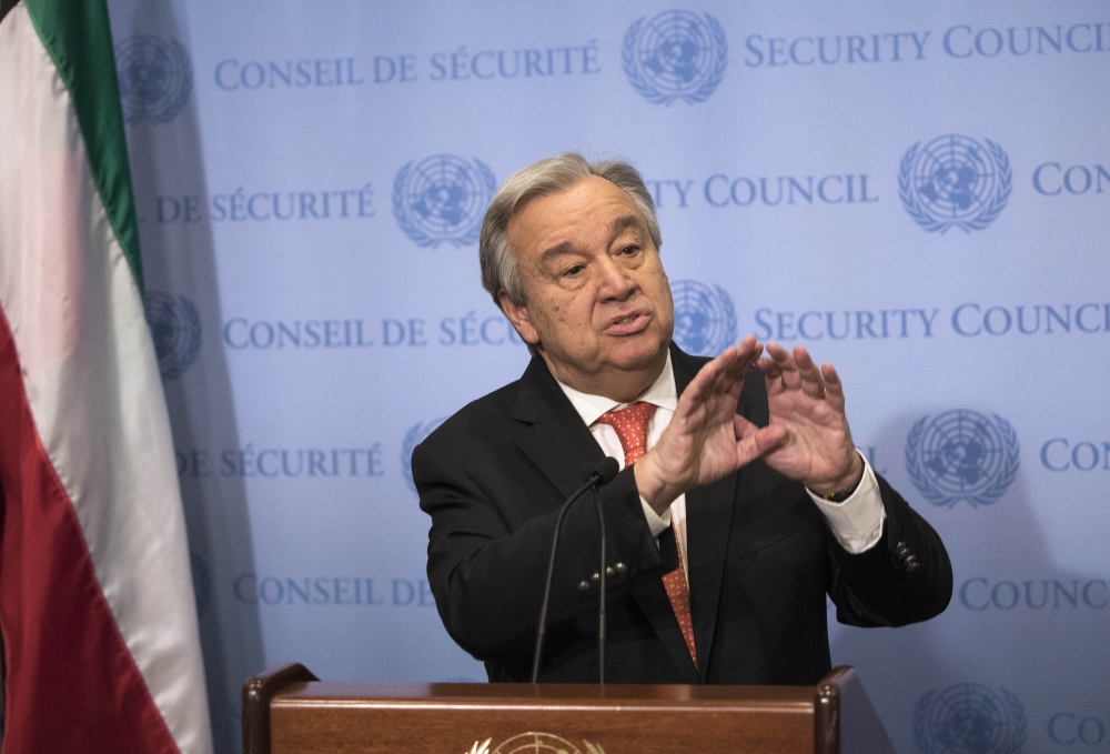 United Nations Secretary-General Antonio Guterres speaks during a press conference at UN Headquarters in New York, February 2, 2018. (At?lgan Özdil / Anadolu Agency) 