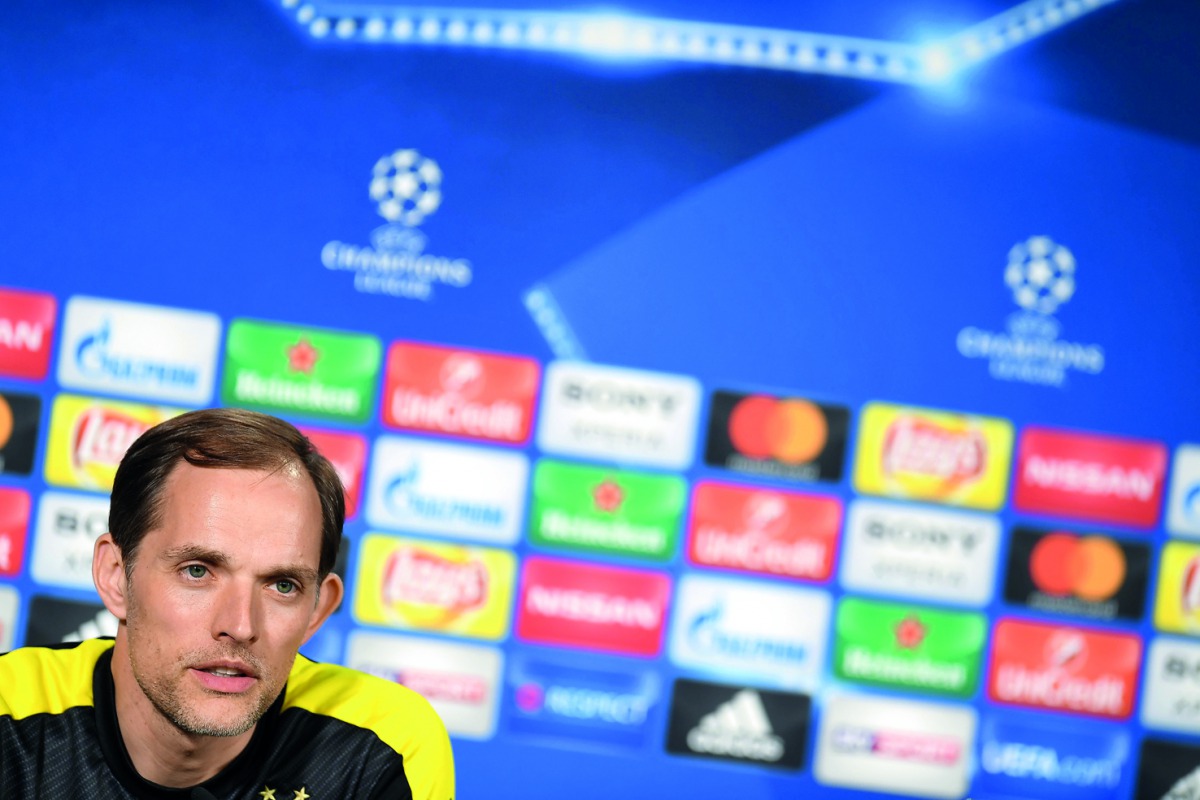Thomas Tuchel attends a press conference in Dortmund, on the eve of the Champions League football match between Borussia Dortmund and AS Monaco on April 10, 2017.  AFP / Patrik Stollarz