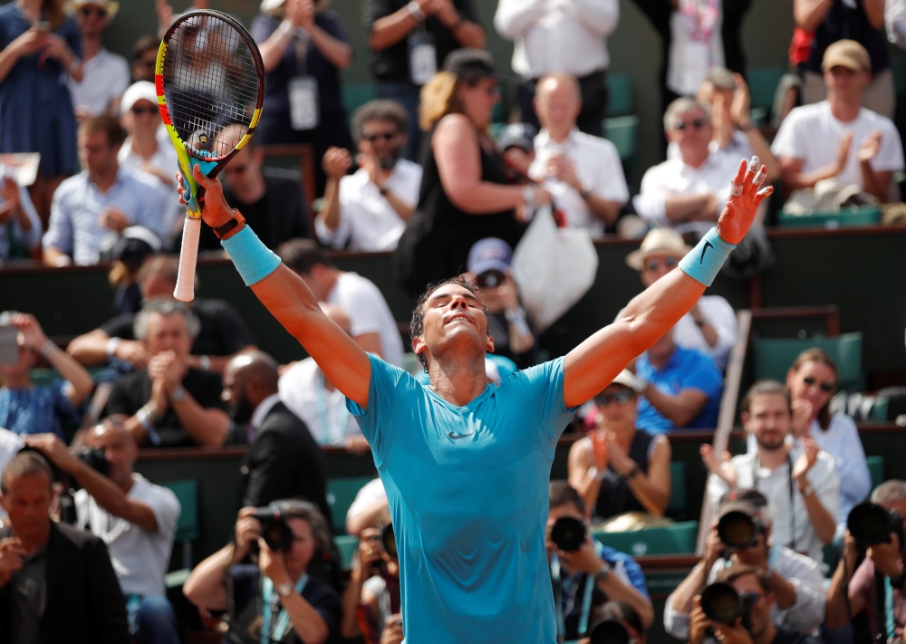 Spain's Rafael Nadal celebrates winnning his fourth round match against Germany's Maximilian Marterer REUTERS/Charles Platiau
