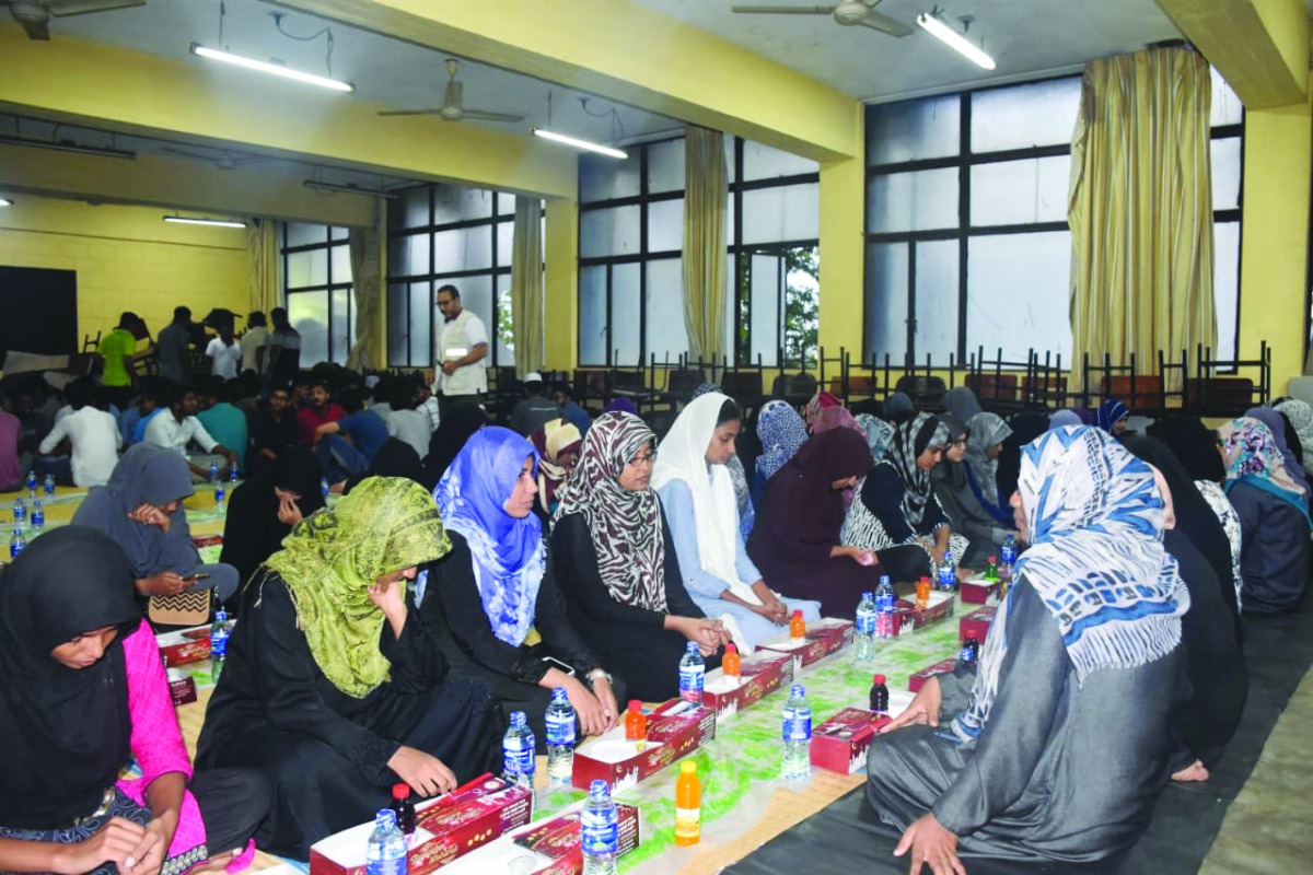 Students, staff and others at the Iftar programme organised by Qatar Charity at a university.