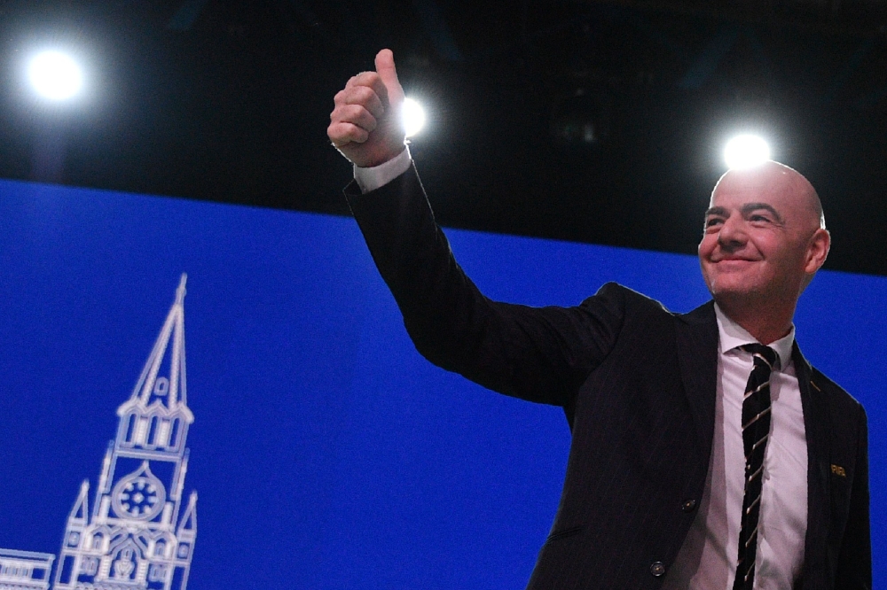 FIFA president Gianni Infantino attends the 68th FIFA Congress at the Expocentre in Moscow on June 13, 2018. / AFP / Mladen ANTONOV
