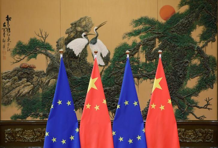 File photo of flags of Europe and China. Reuters 