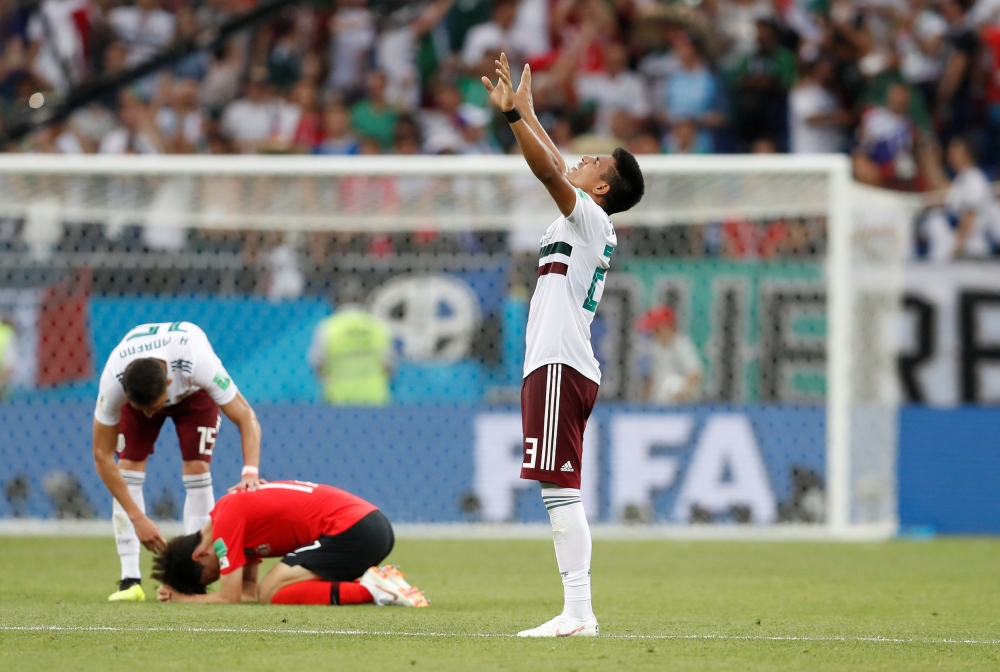 Mexico's Jesus Gallardo celebrates at the end of the match REUTERS/Damir Sagolj 
