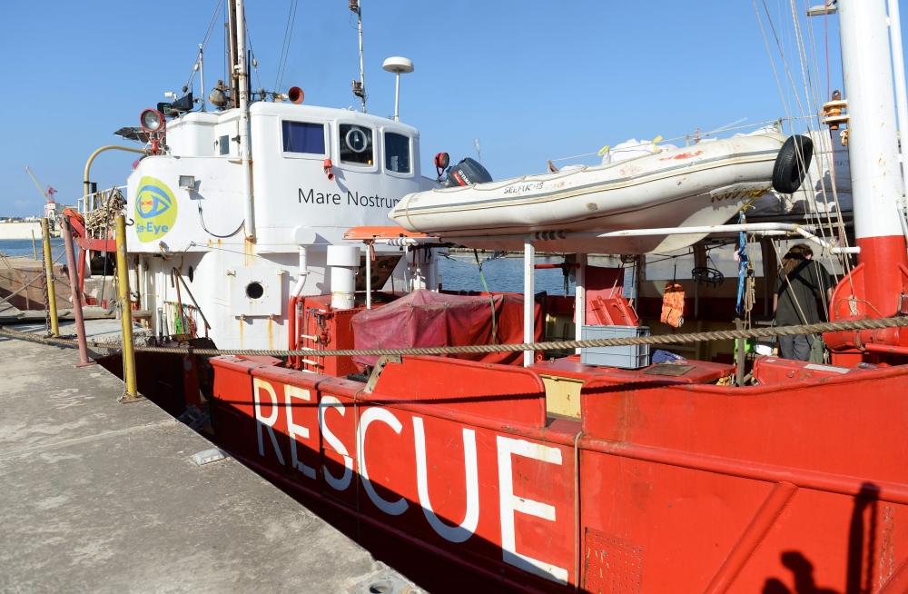The Dutch search and rescue vessel Seefuchs lies berthed in a dock in Marsa, Malta, on June 25, 2018 after being called back to port. / AFP / Matthew Mirabelli