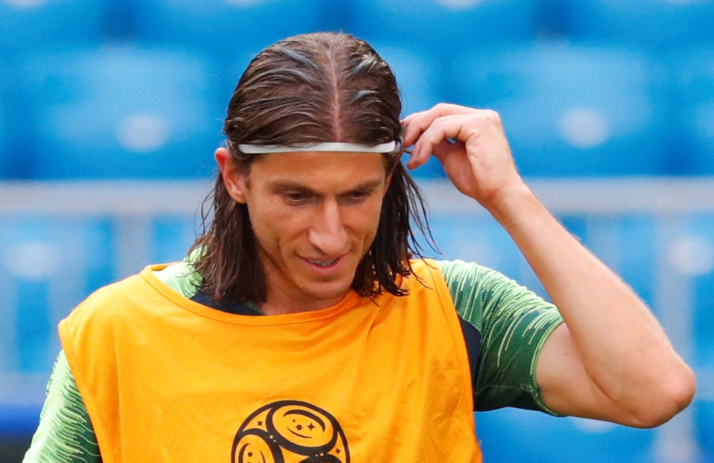 Brazil's Filipe Luis during training REUTERS/David Gray
