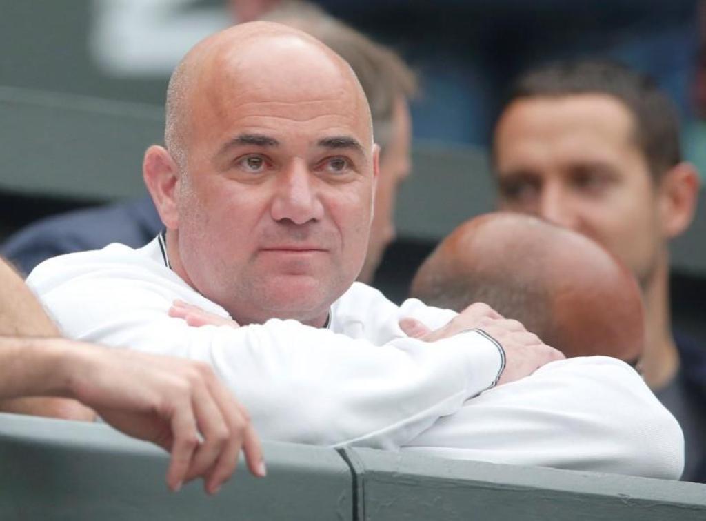 File photo of Serbia’s Novak Djokovic's coach Andre Agassi before the fourth round match against France’s Adrian Mannarino, July 11, 2017. REUTERS/Matthew Childs