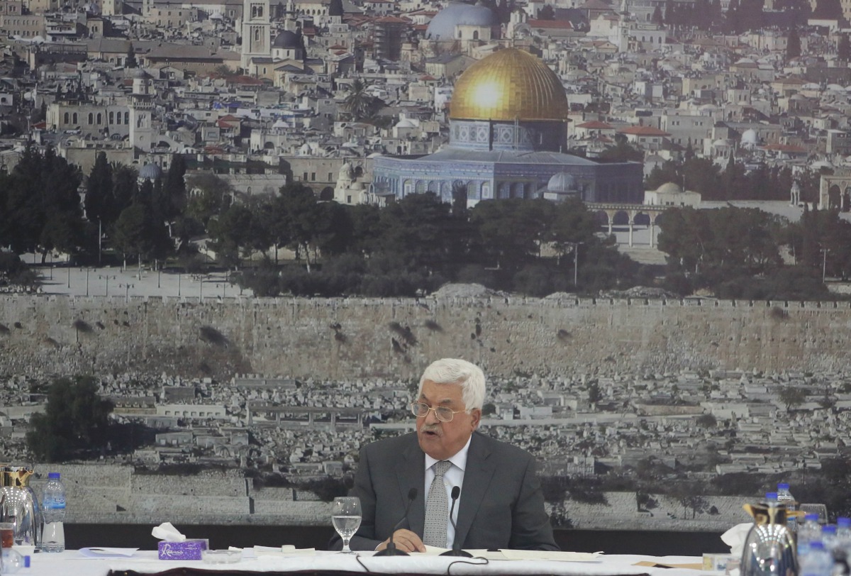 Palestinian President Mahmoud Abbas holds a press conference at Prime Ministry building in Ramallah West Bank on July 21, 2017 (?ssam Rimawi / Anadolu Agency) 