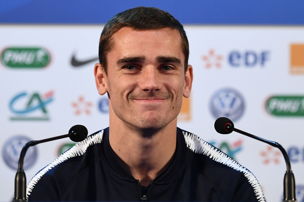 France's forward Antoine Griezmann holds a press conference in Istra on July 13, 2018, two days before the Russia 2018 World Cup final football match between France and Croatia. / AFP / FRANCK FIFE