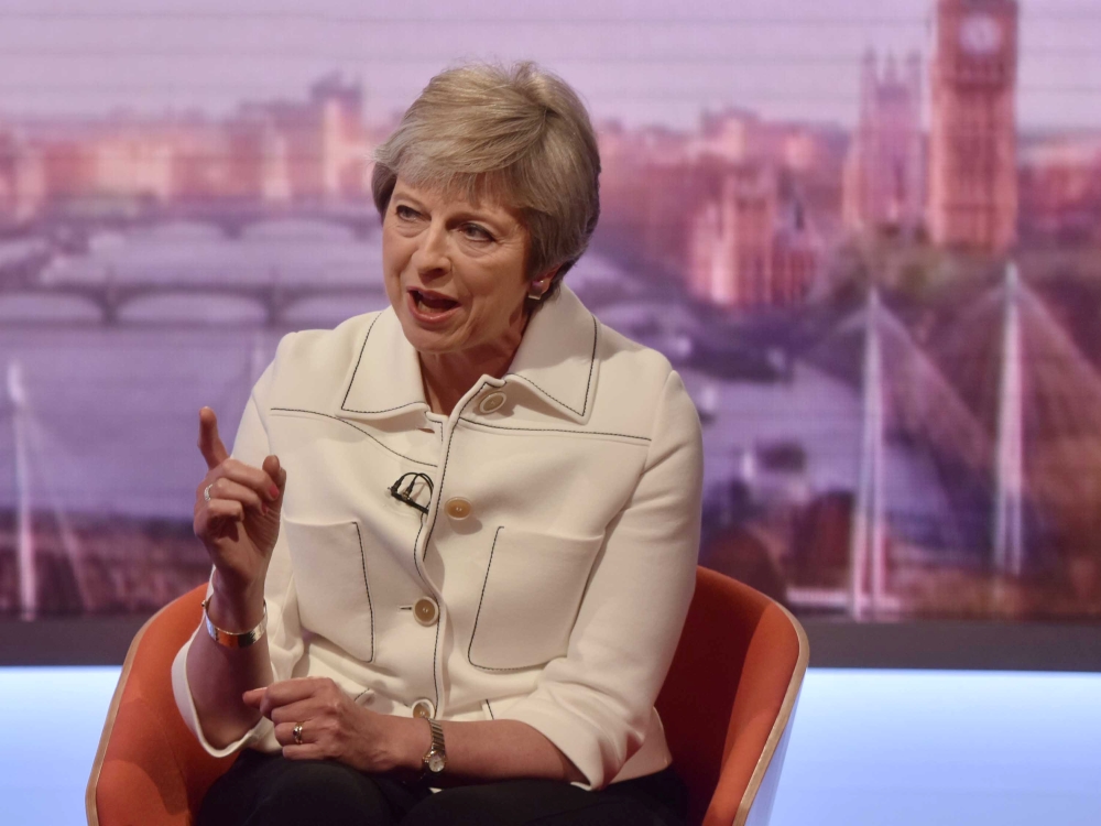 Britain's Prime Minister, Theresa May, appears on the BBC's Andrew Marr Show in London, Britain July 15, 2018. (Jeff Overs/BBC Handout via REUTERS)