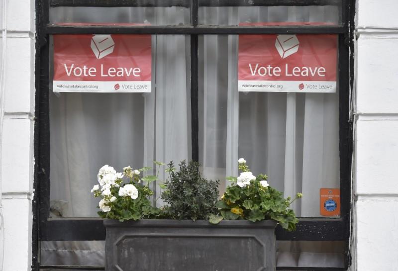 File photo of Vote Leave posters in London. REUTERS