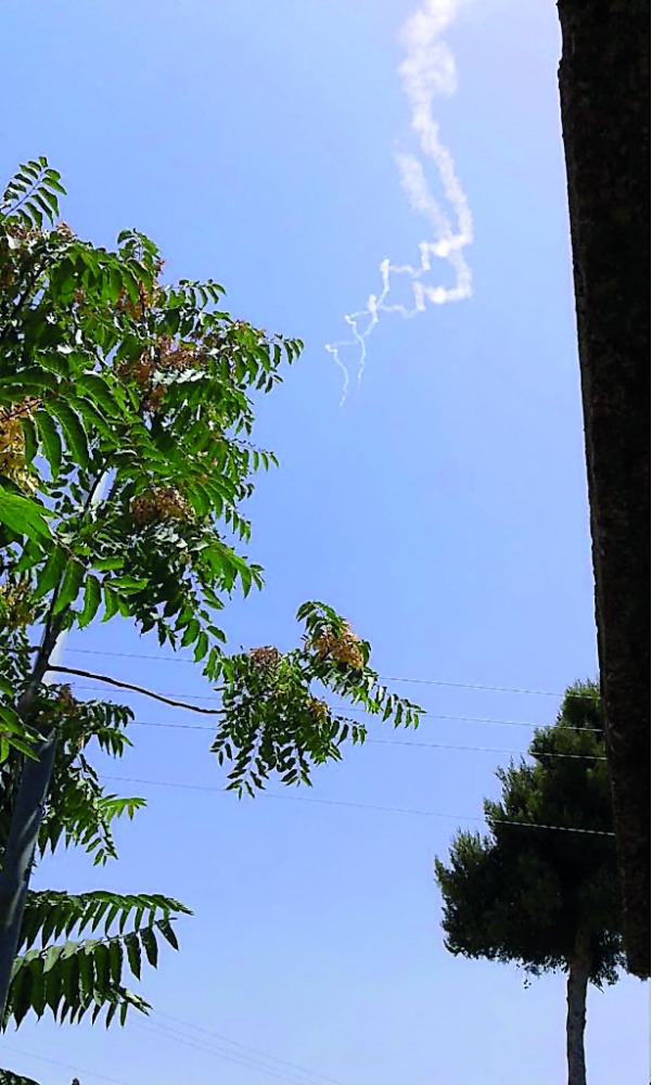 Smoke trails from two Patriot missiles can be seen near the Israeli city of Safed in northern Israel July 24, 2018. Reuters