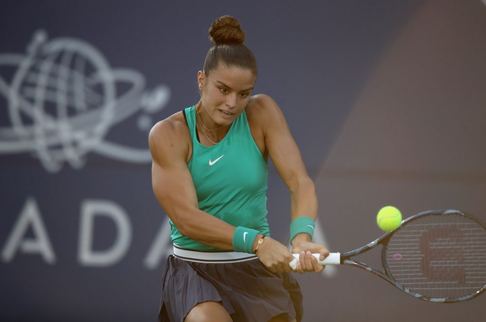 Maria Sakkari of Greece returns a shot to Venus Williams of the United States during Day 5 of the Mubadala Silicon Valley Classic at Spartan Tennis Complex on August 3, 2018 in San Jose, California. Ezra Shaw/Getty Images/AFP 