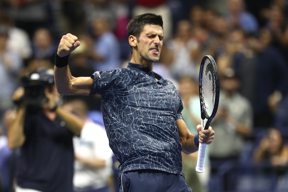 Novak Djokovic of Serbia celebrates after winning his men's singles quarter-final match against John Millman of Australia on Day Ten of the 2018 US Open at the USTA Billie Jean King National Tennis Center on September 5, 2018 in the Flushing neighborhood 