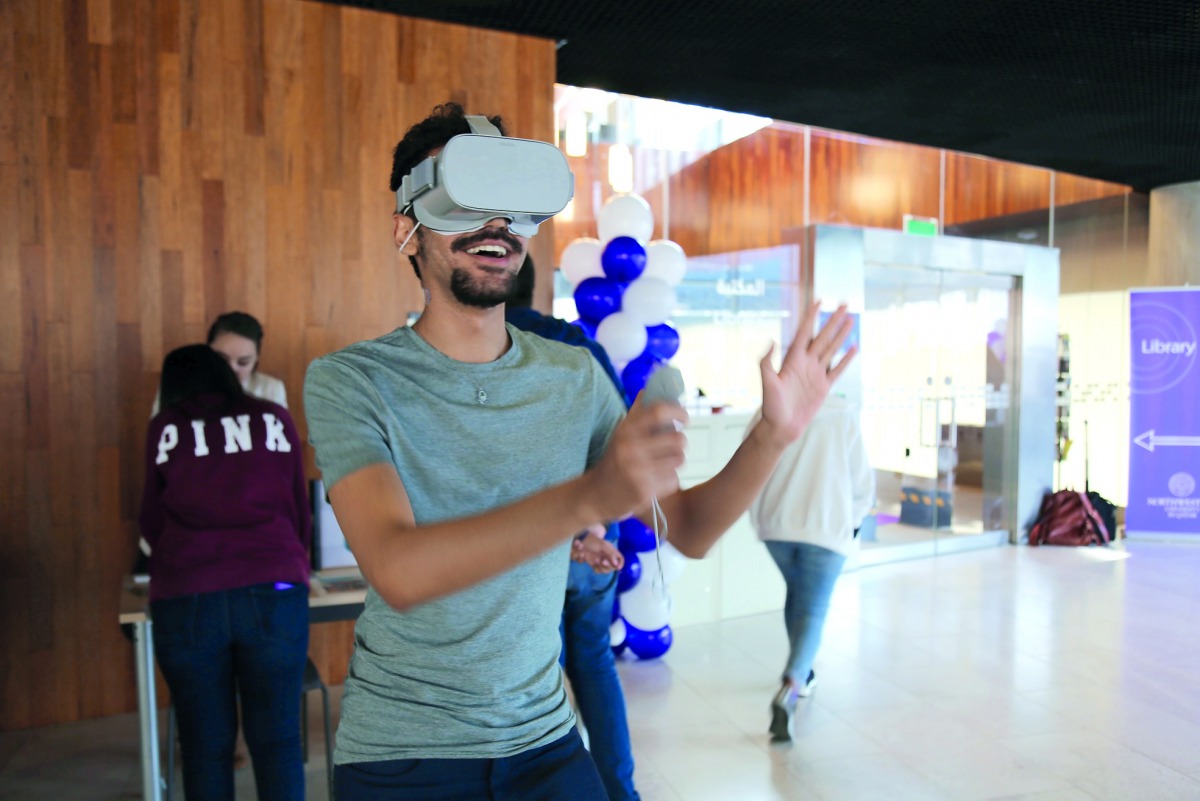 NU-Q student Omer Alaoui experiments with the MIL’s new Oculus Go VR headset.