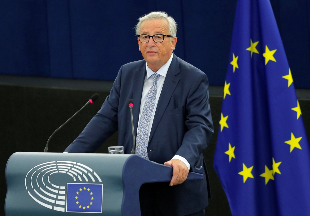 European Commission President Jean-Claude Juncker delivers a speech during a debate on The State of the European Union at the European Parliament in Strasbourg, France, September 12, 2018. REUTERS/Vincent Kessler